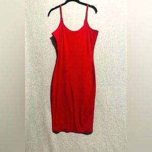 Absolutely Love It Red Bodycon Midi Dress Size L Ribbed Spaghetti Strap Summer